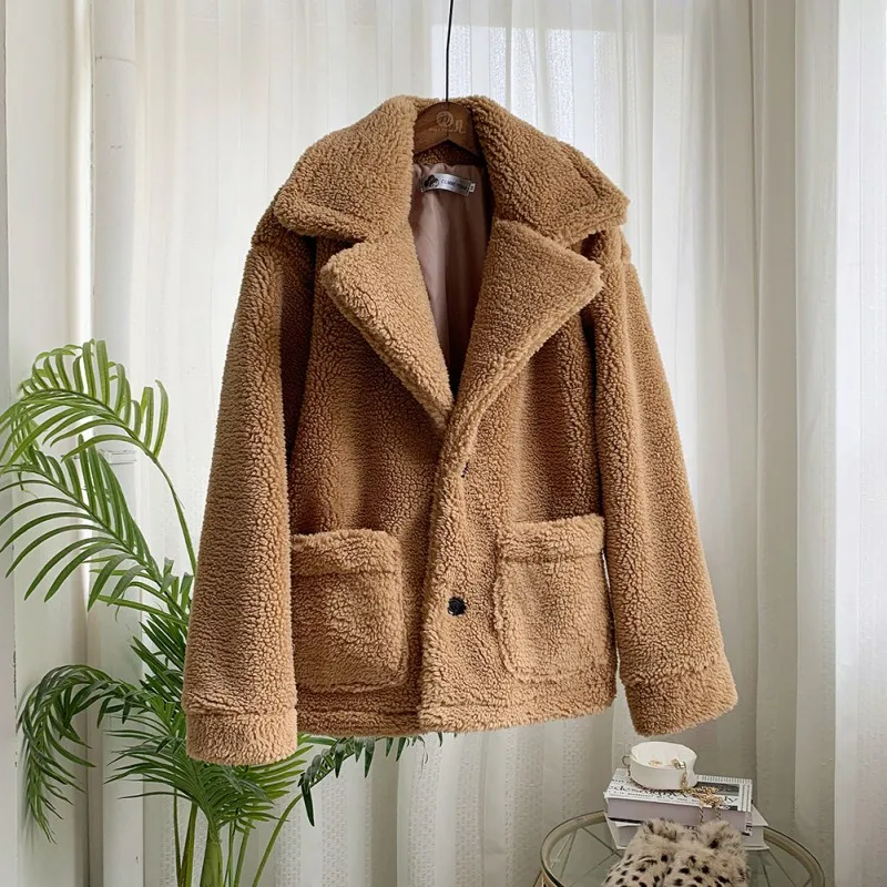 #*Cheap Women #039;s Jackets Autumn Winter Warm Teddy Coat Casual Lapel Thicken Faux Fur Female Coats Solid Color Pockets Outwear Jacket