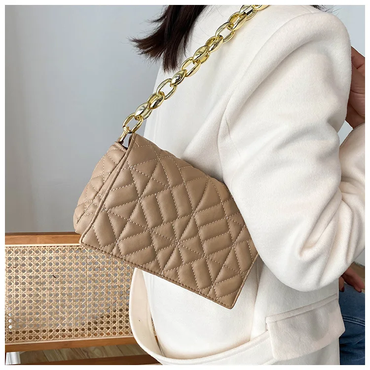 2022 Fashion Plaid Shoulder Bag Thick Chain Underarm Bags For Women Brand Designer Handbags And Purses Ladies Crossbody