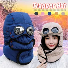 Зимняя флисовая Кепка для пешего туризма, лыжного спорта, ветрозащитная спортивная шапка для мужчин и женщин, пушистая термо шапка с очками