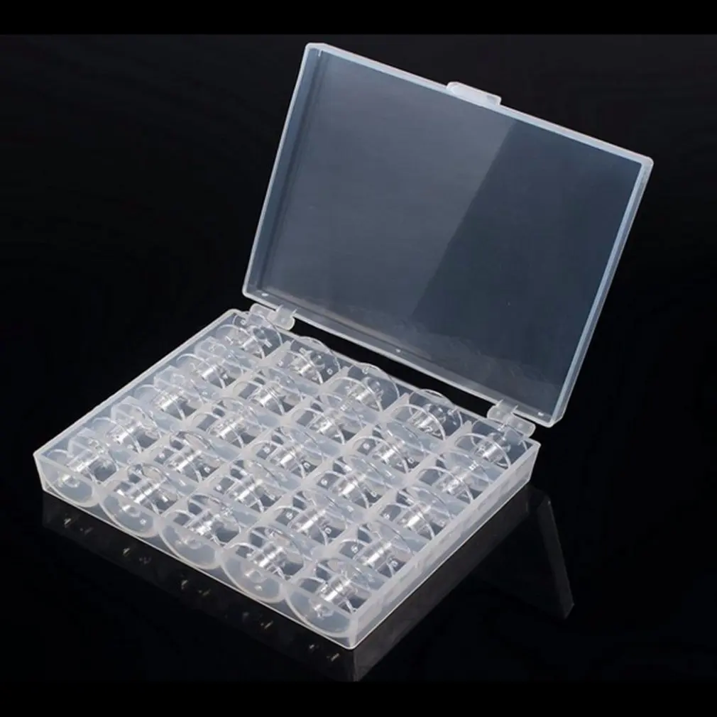 

Portable Transparent Storage Box 25 Grids Sewing Thread Mini Box with 25 Bobbins Tools Bobbin Box Set