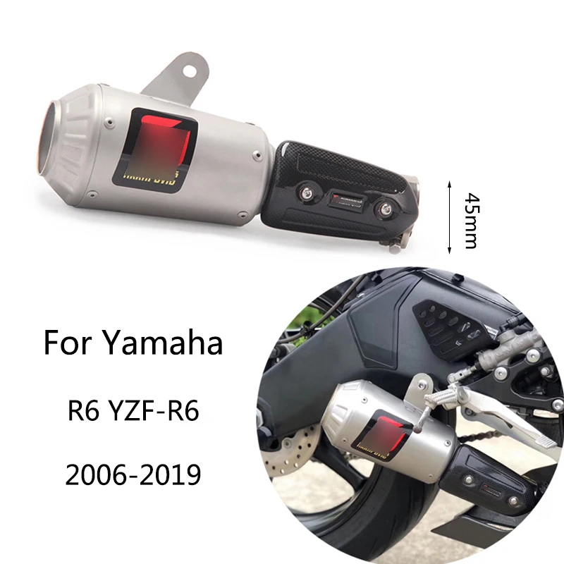 

For 2006-2019 Yamaha R6 YZF-R6 Exhaust Pipe Motorcycle 45 mm Escape with Mid Carbon Fiber Heat Guard No DB Killer Exhaust Tips