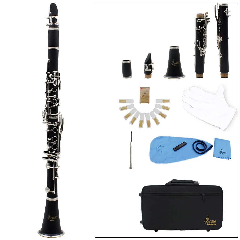 

Muslady Clarinet ABS 17 Key bB Flat Soprano Binocular Clarinet with Cleaning Cloth Gloves 10 Reeds Screwdriver Reed Case New