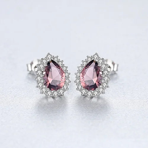 Emerald Sapphire Color Treasure Gemstone Earring S925 Sterling Silver Stud Earrings Fine Jewelry Earrings for Women - Цвет камня: Коричневый