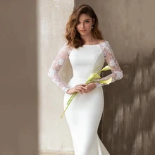 

HAMMAH Elegant Lace Satin Ivory Long Sleeve Mermaid Backless Wedding Dress Formal Occasion Sample Vestido De Novia