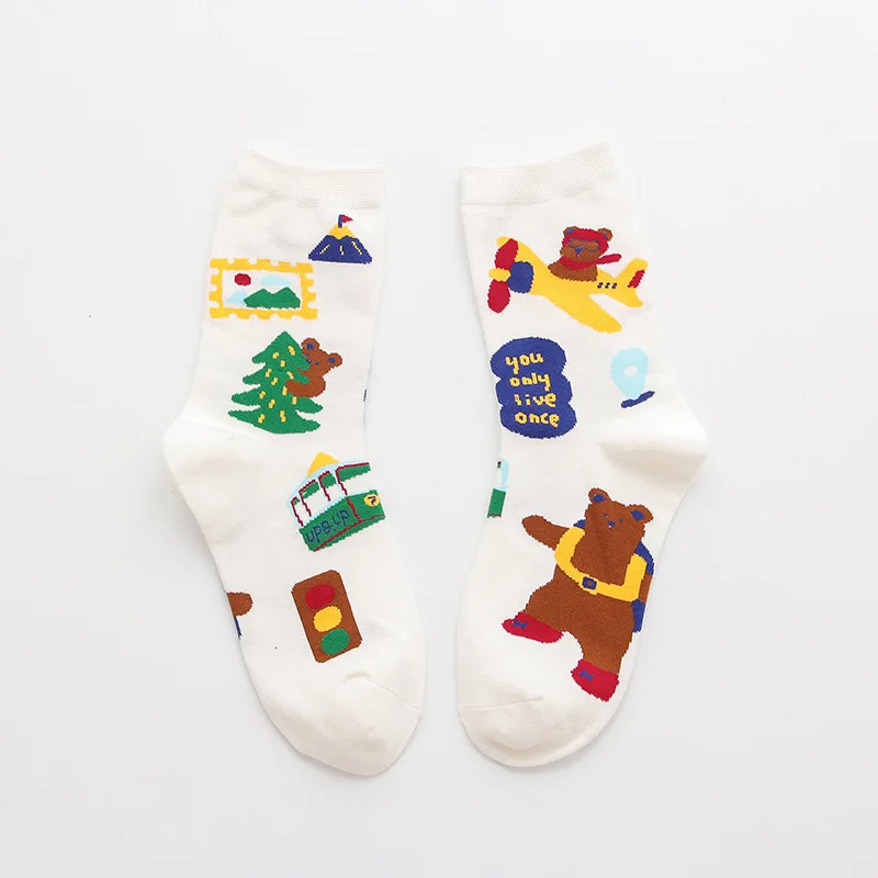 Jeseca/милые женские носки с мультяшным принтом; зимние толстые теплые носки; японский кавайный стиль для девочек; милые винтажные уличные носки в стиле Харадзюку - Цвет: white