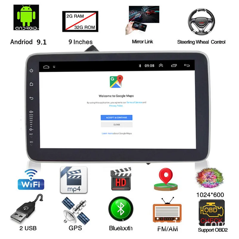 

9" Android 9.1 Car Radio Player Car GPS Navigation 4G WIFI 1G+16G bluetooth FM Transmitter 1 Din Universal Auto GPS Navigation