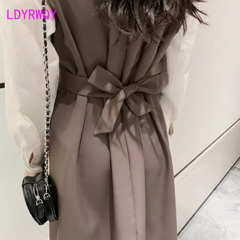 Осенняя Корейская версия новой моды из двух частей рубашка+ жилет юбка костюм для женщин длиной до щиколотки на молнии