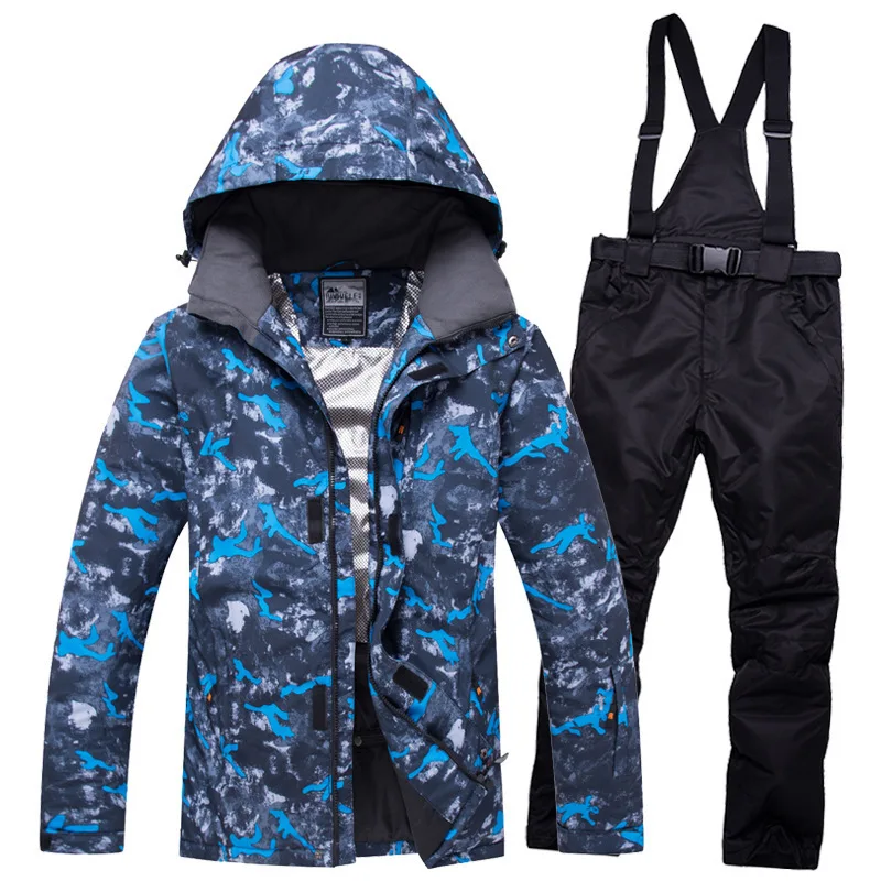 Denim Ski Suit Men Winter 2019 Waterproof Windproof Thicken Warm Snow Clothes Men Ski Sets Jacket Skiing And Snowboarding Suits