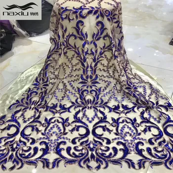 

Madison African Sequins Lace Fabric Embroidered Nigerian Laces Fabric High Quality French Mesh Tulle Lace Fabric for Sewing