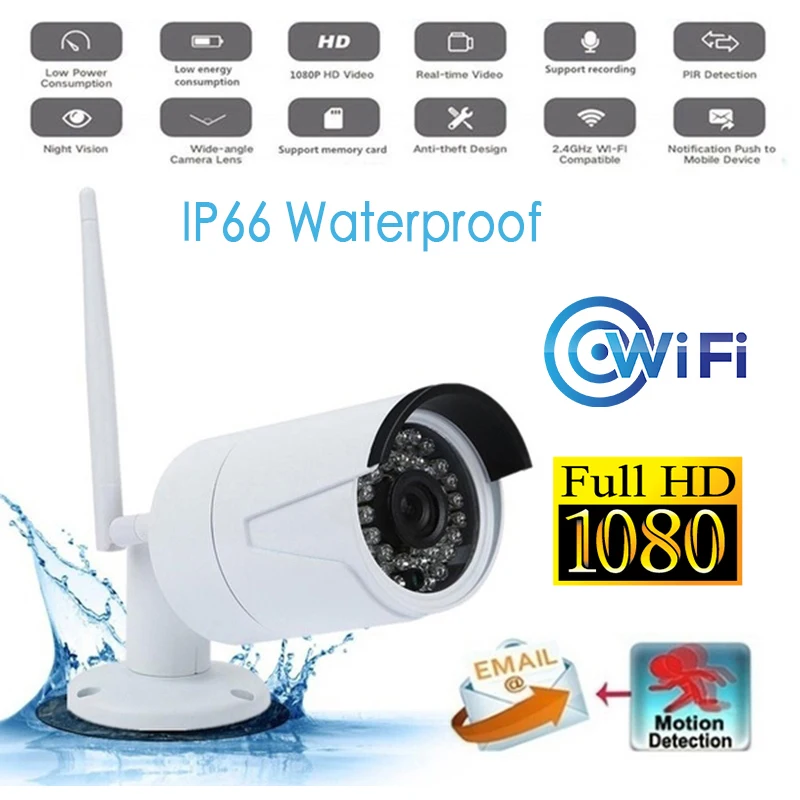 1080P Wifi наружная IP66 Водонепроницаемая беспроводная ip-камера видеонаблюдения ночного видения камера с детектором движения APP control