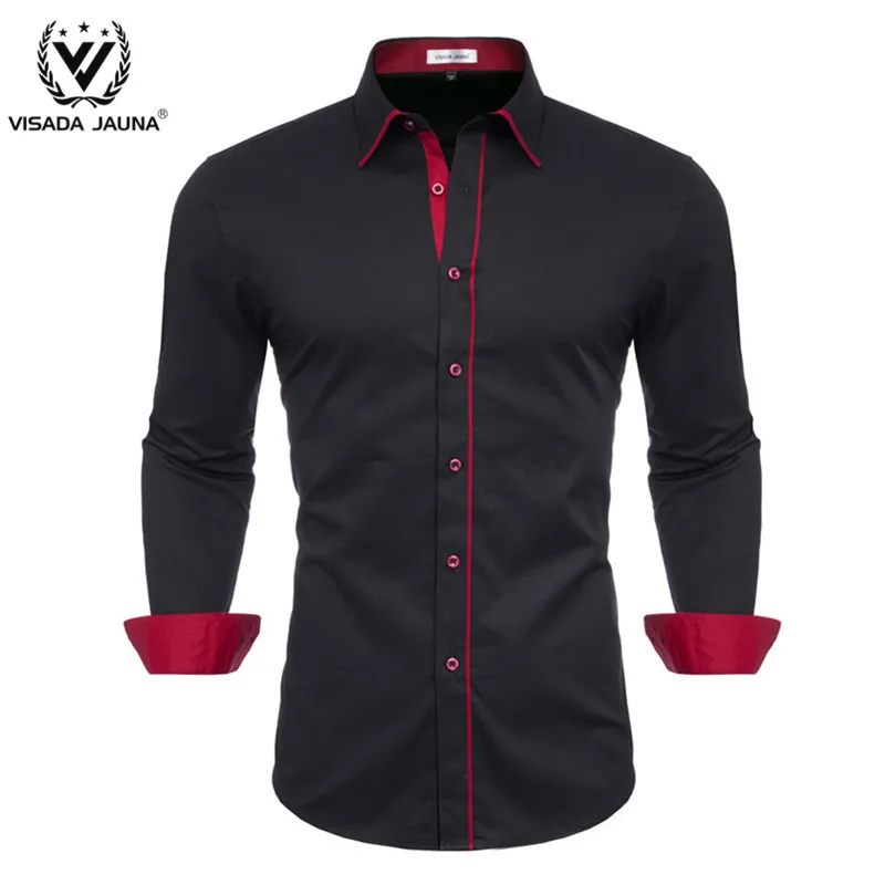 

VISADA JUANA 2019 Men's Shirts Slim Fit Men's Casual Shirts Long Sleeve Solid Dress Shirts Men Clothes Y60