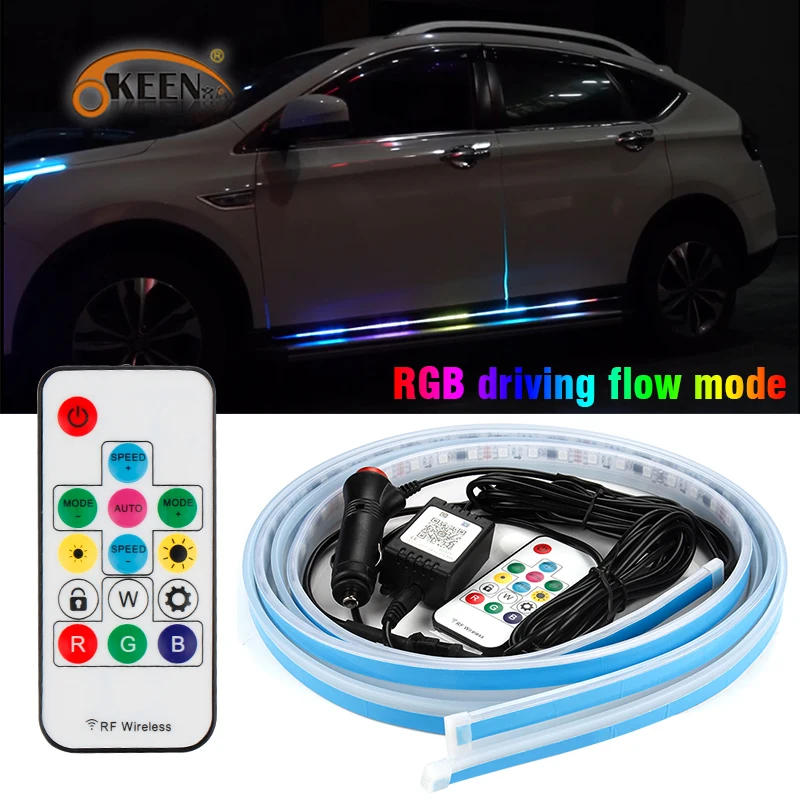 OKEEN Car LED 12V Door Light Universal Flexible Strip Waterproof Light Automobiles Door Welcome Lamp Remote control Accessories