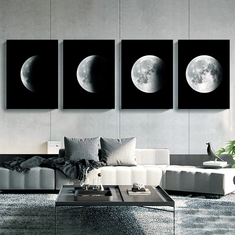 Scandinavian Poster Black and White Moon Canvas Painting Nordic Style Wall Art Print Picture Living room Modern Home Decoration | Дом и сад