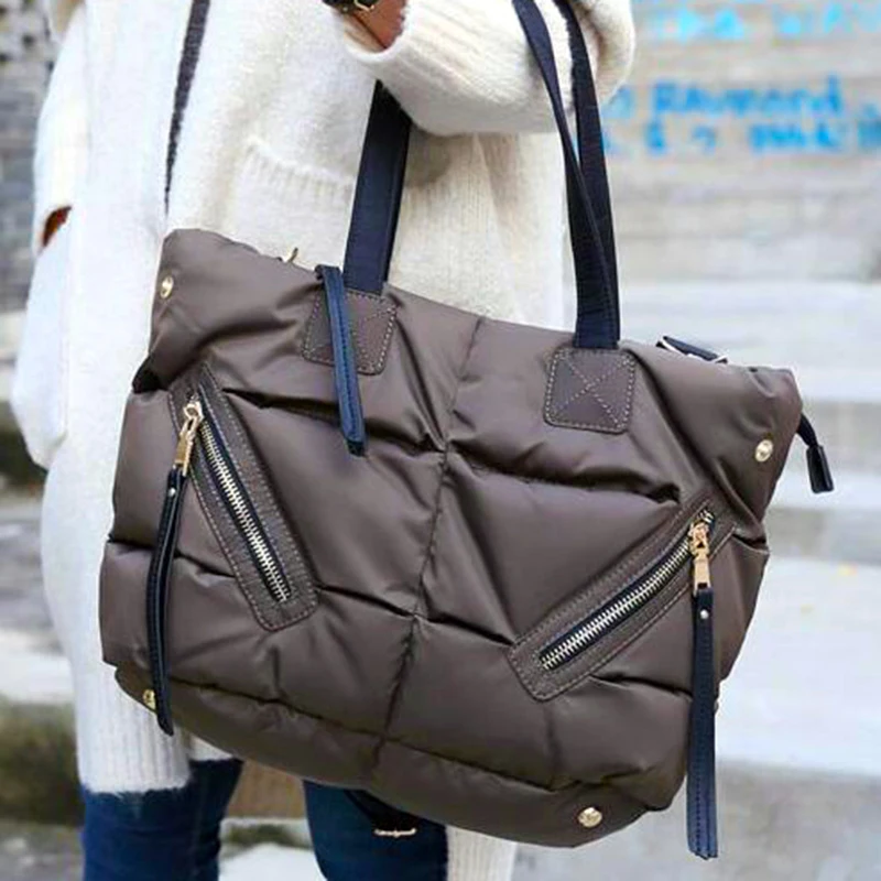 Модная новая распродажа зимняя сумка для женщин Повседневная хлопковая стеганая теплая сумка с перьями для женщин и девушек рабочая сумка через плечо
