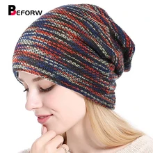 BEFORW новые унисекс трикотажные шапки без полей шапки зимняя уличная теплая плюшевая подкладка шапка для мужчин и женщин