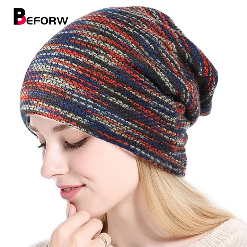 

BEFORW 2019 New Unisex Knitted Beanie Hats Winter Outdoor Warm Plush Lining Hat For Men Women Cap