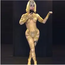 Модный Блестящий Египетский золотистый комбинезон, наряд для выступлений, стразы, индийский костюм, одежда для сценического танца, комбинезоны, большой эластичный комбинезон