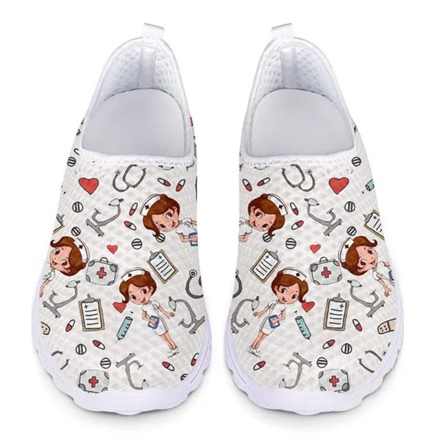 

Summer Nurse Cat Loafers Women Cute Cartoon Nurses Prints Women's Sneakers Comfort Breathable Mesh Flats Shoes Zapatos De Mujer