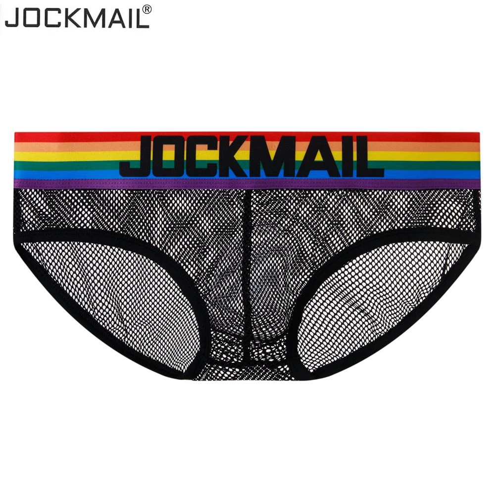 

JOCKMAIL Men's Underwear Briefs Cotton Low Rise White Black Soft Underpant,Rainbow Sexy Gay Men Underwear Mesh Transparent Slip