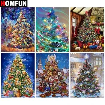 

HOMFUN DIY 5D Diamond Painting "Christmas tree scenery" Full Diamond Embroidery Sale Picture Of Rhinestones For Festival Gifts