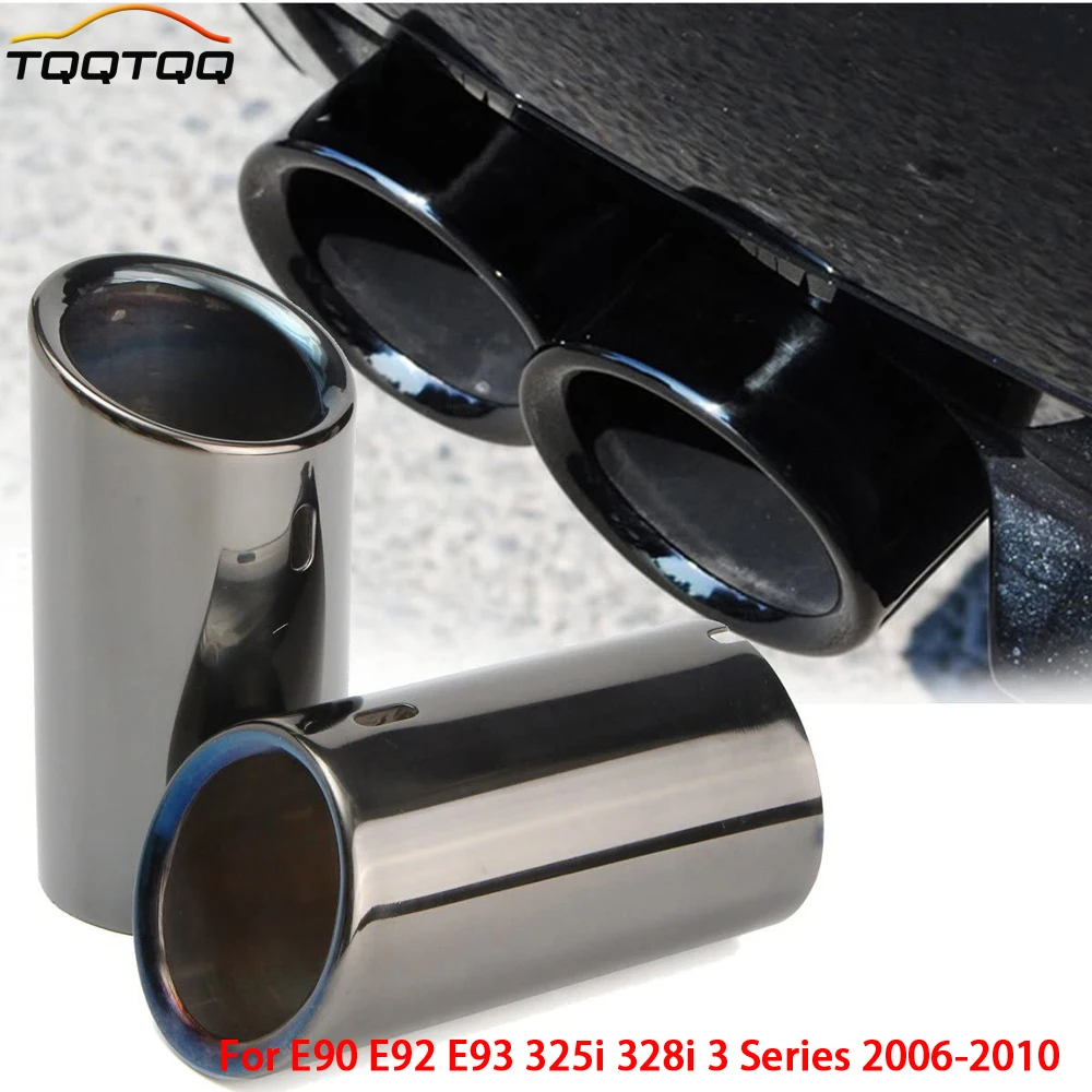 1Pair-Car-Tail-Exhaust-Tip-Pipes-Titanium-Black-For-BMW-E90-E92-E93 ...