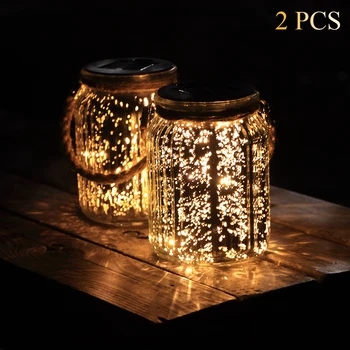 

Solar Lanterns Outdoor Hanging Decorative Lantern Waterproof Mercury Glass Jar Lights for Garden Decor 2 Pack