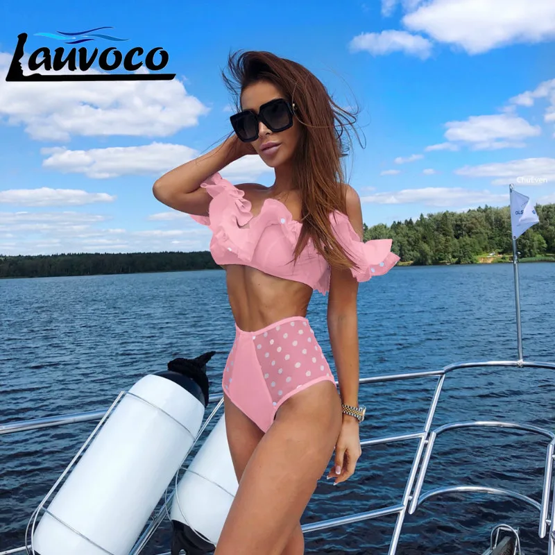 

High Waist Bikini Off Shoulde Bikini Set Swimwear Push Up Ruffle Women Swimsuit Lace Sexy Biquini Ladies Dot Female Bathing Suit