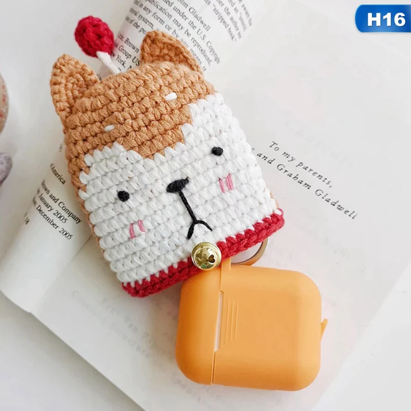 Защитный Трикотажный чехол для Airpods ручной работы с милым мультяшным вязаным шерстяным протектором для Apple air pods антиосенние аксессуары - Цвет: 16