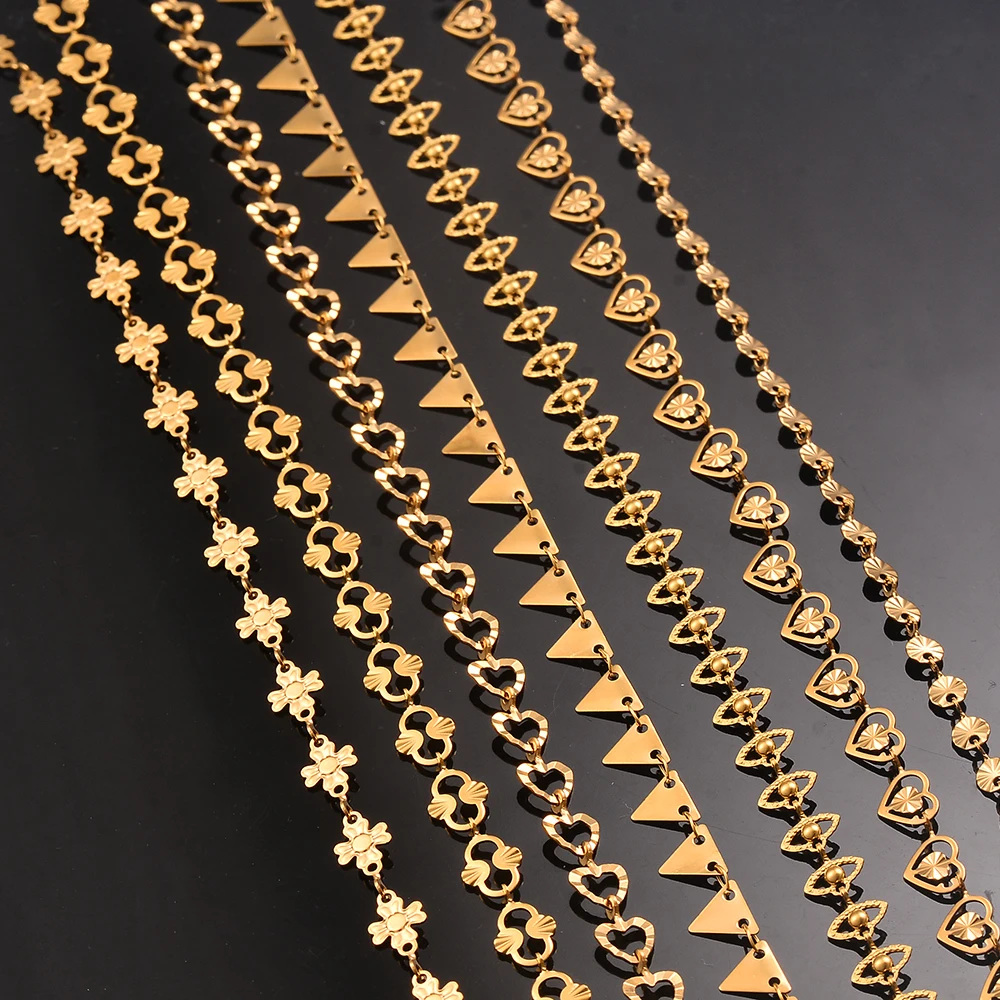Großhandel, 1 Meter, Edelstahl, goldfarben, handgefertigt, Herz-Auge-Sonnenblumenketten für Damen, Halskette, Armband, Fußkettchen, DIY-Schmuck – Detail 5