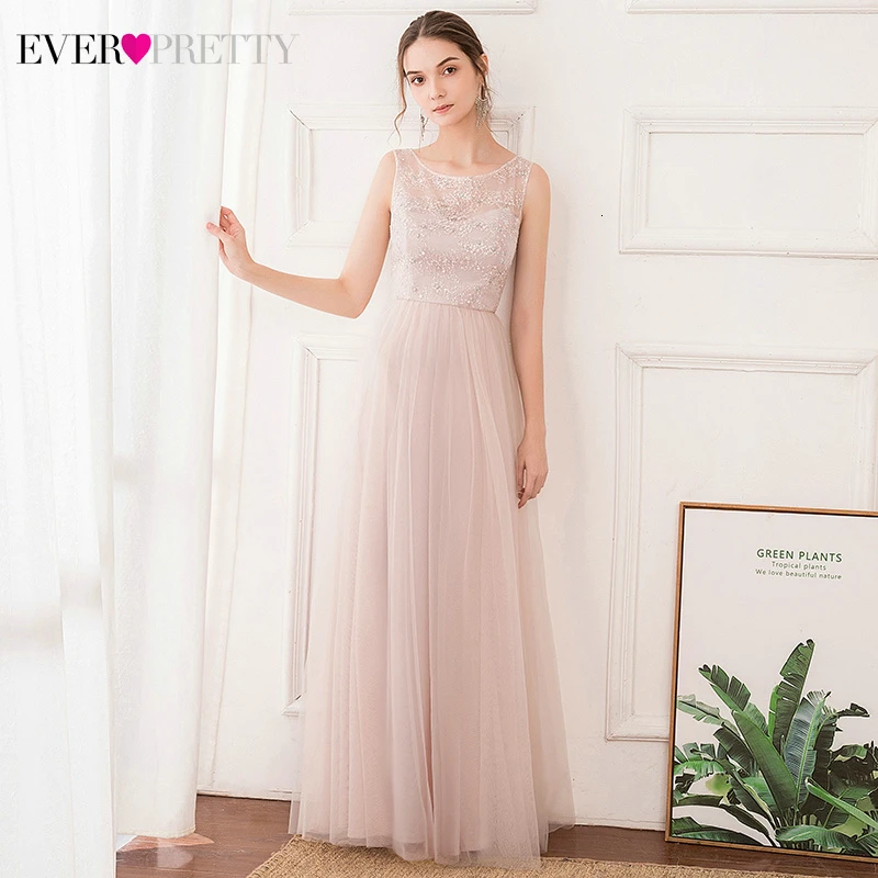 Элегантные розовые вечерние платья Ever Pretty A-Line с круглым вырезом без рукавов с блестками кружевное вечернее платье для вечерние Abiye Gece Elbisesi