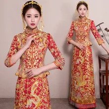 Abito da sposa cinese d'oltremare abito da sposa in stile cinese Cheongsam sottile Set squisito Costume orientale Toast abbigliamento