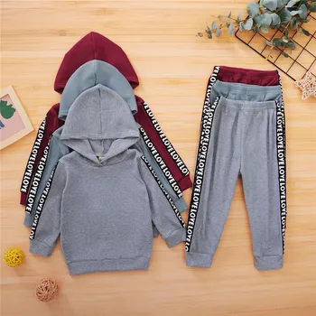 

2-7Y Spring Autumn Toddler Baby Boys Girls Clothes Fashion Infant Sports Suit Letter Print Hooded Tops+Pants Ribbed Tracksuits