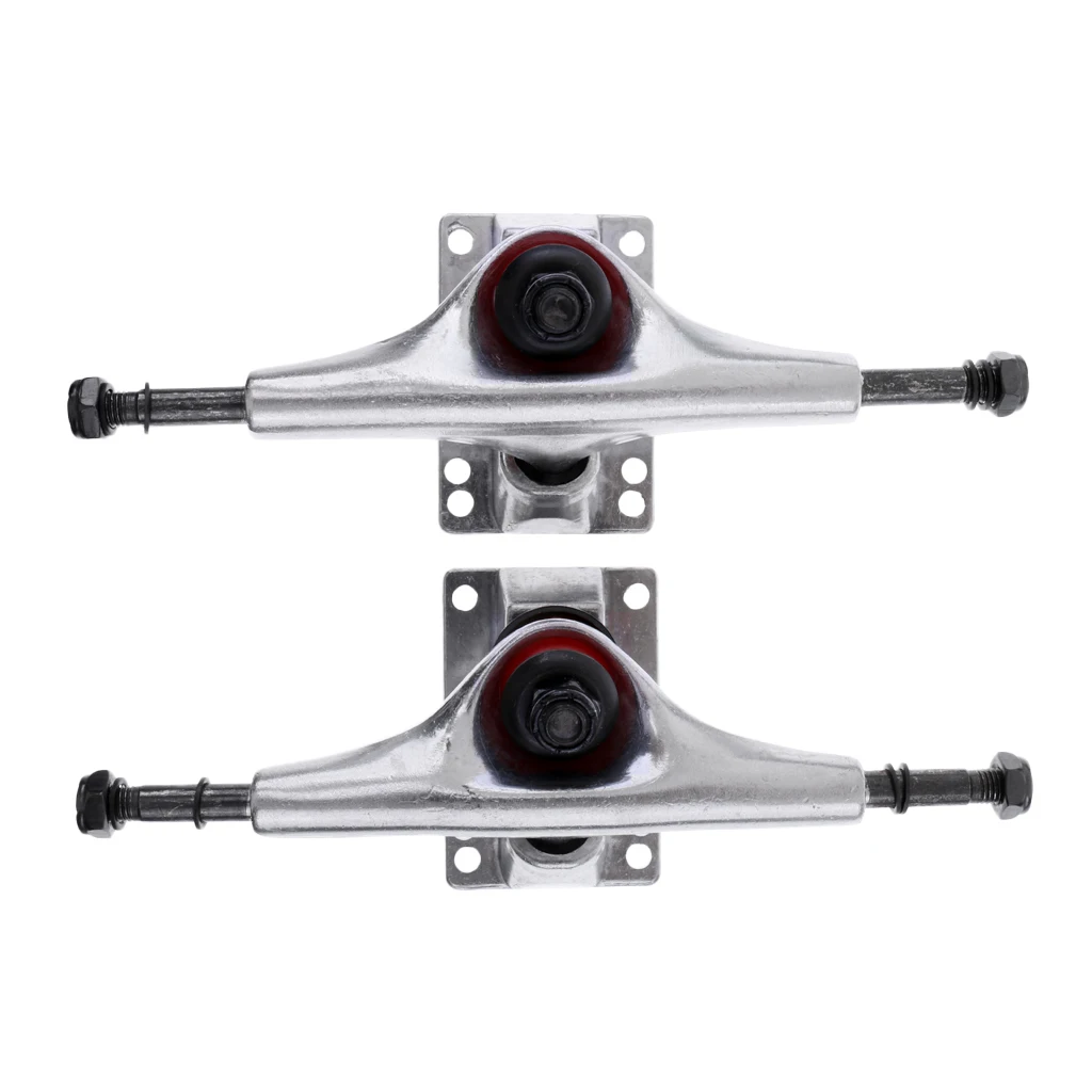2 Pieces 5' Silver Aluminium Skateboard Trucks + 10 Pieces Red ABEC 7 Wheels Bearings + Black Grip Tape 84 x 23cm