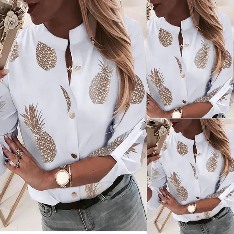 

Pineapple Shirt Woman Blouses Shirts White Pink Purple Green Blue Casual Tops Work Blouse Chemise Blanche Femme Chemisier Mujer