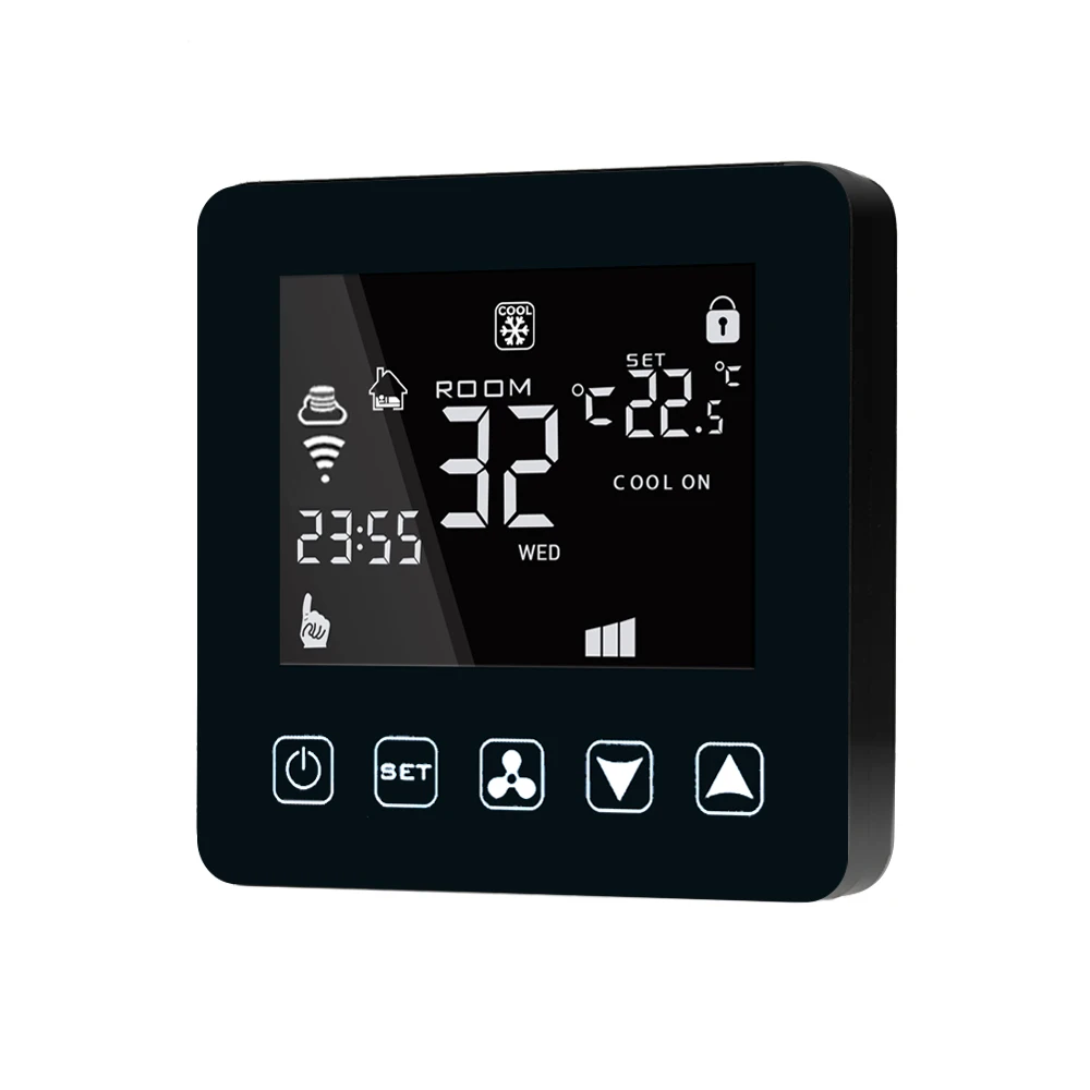 

WiFi Touch Scereen Central Air Conditioner Fan Thermostat Digital Temperature Controller 4 Pipe 3 Fan Coil Unit for Alexa Google