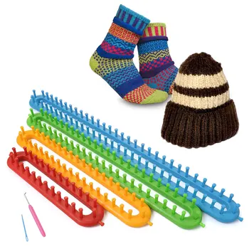 

Long Shape Loom Kit 4 Size Weaving Knitting Scarf Peg Board Hook Set Needles Loom Cape Plastic Tool DIY Craft Shawl Muffler