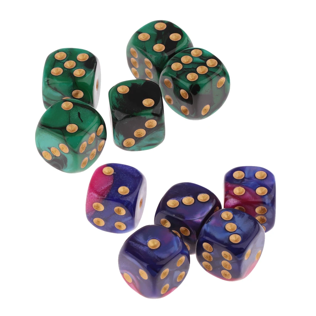 10Pieces 6-sided Game Dice 16mm Dice for Board Games and Teaching Math Multi-color