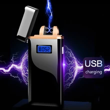 Новинка, светодиодный дисплей, usb зарядка, зажигалка, металлическая перезаряжаемая двойная дуговая зажигалка, электрическая плазменная Зажигалка для сигарет, мужские подарки