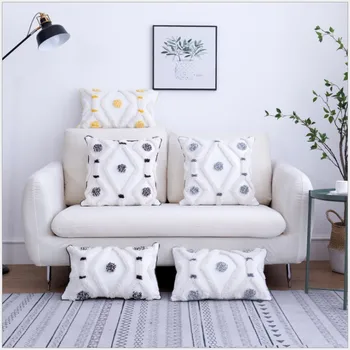 

Coffee Grey Yellow Embroidery Cushion Cover 30x50cm/45x45cm Tassels Pillow Cover Home Decor PillowCase Pillow Sham