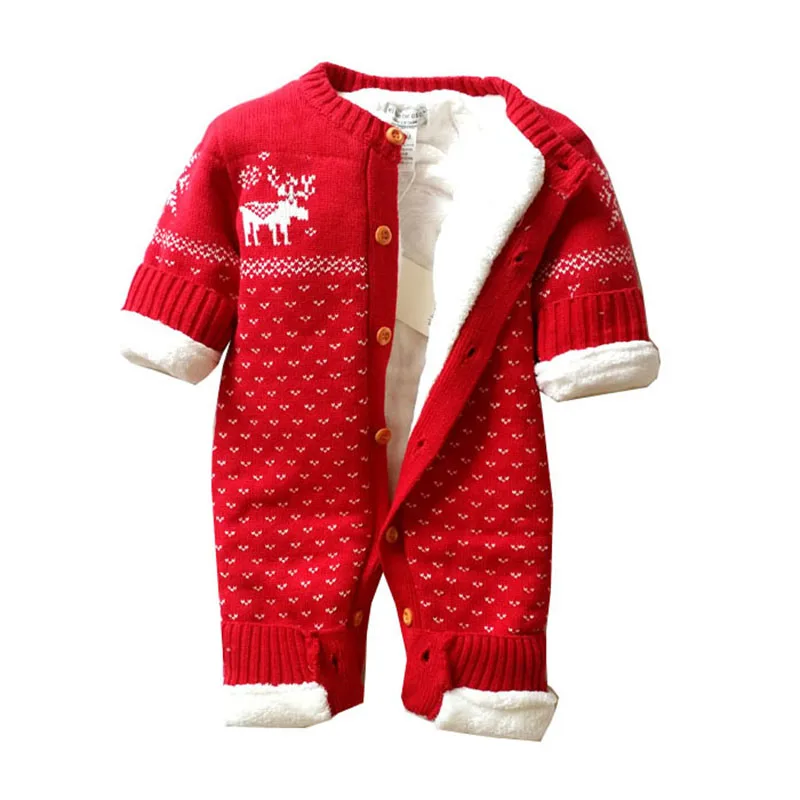 Рождественские комбинезоны для малышей, зимние комбинезоны для маленьких девочек, одежда для новорожденных, теплый флисовый Вязаный комбинезон, moose