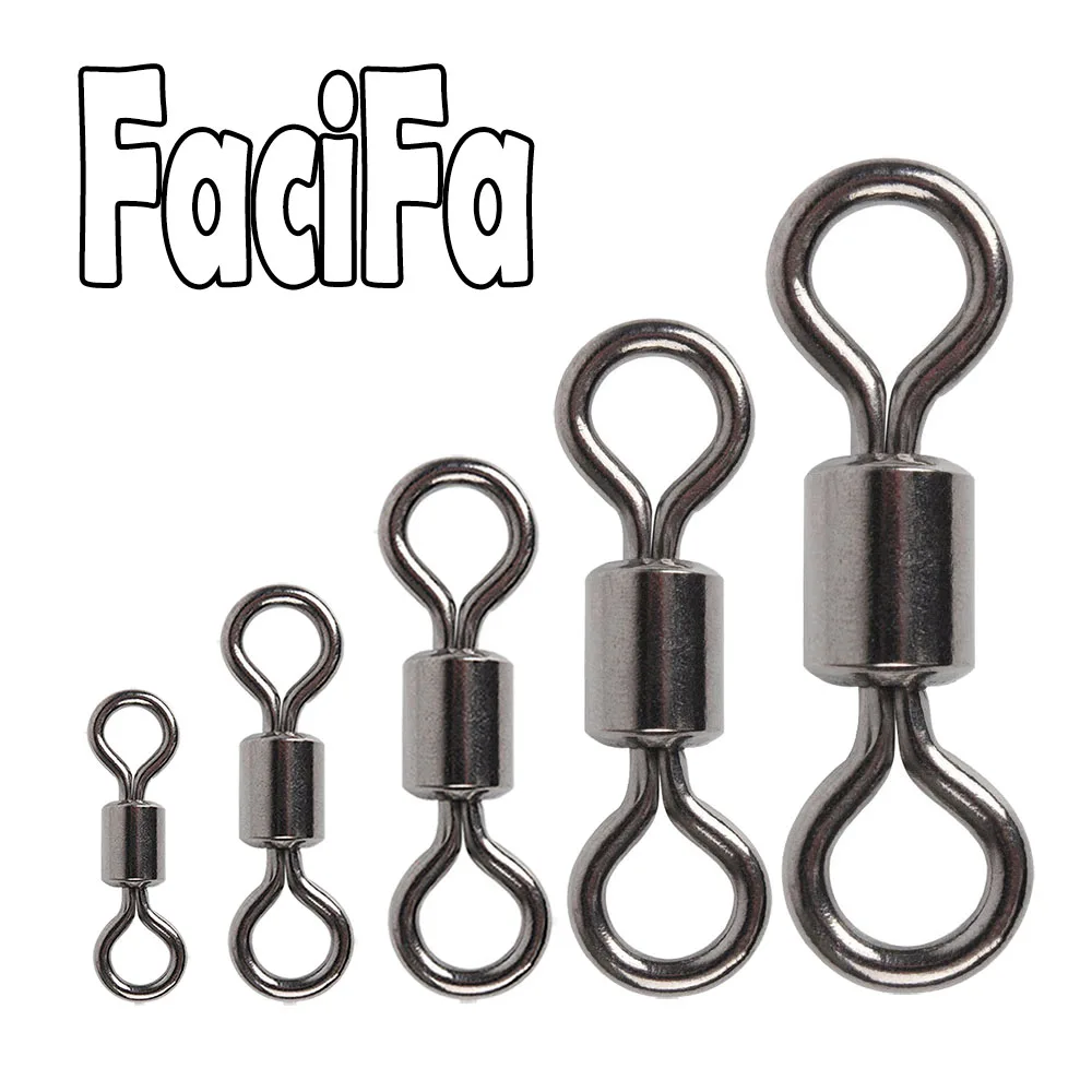 50 pcs Bearing Swivel Fishing Connector Stainless Steel Carp Fishing Accessories Snap Fishhook Lure Solid Ring Swivel Tackle