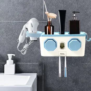 

Automatic Toothpaste Dispenser Squeezer Toothbrush Holder Makeup Storage Rack Hair Dryer Shelf Bathroom Cosmetic Organizer