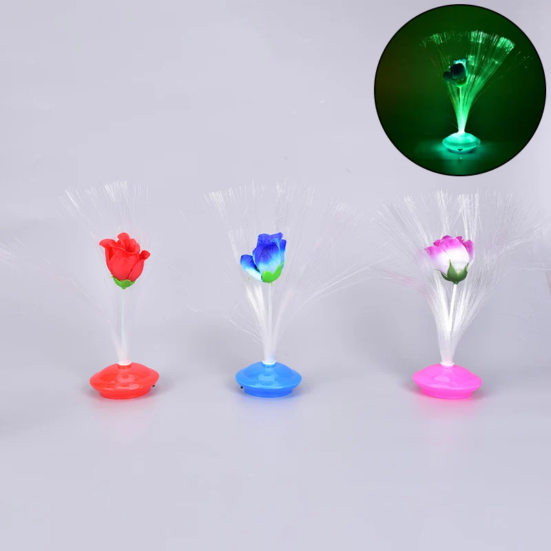1Pc Colorful Decoration LED Optical Fiber Lamp Flower Rose Vase Blossom Night Light
