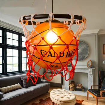 

Thrisdar E27 Creative Gym Basketball Pendant Light Bedroom Children's Room Glass Globe Hanging Light Restaurant Chandeliers