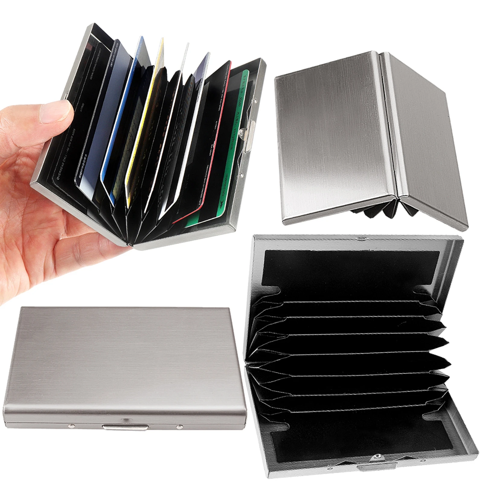 Tarjetero de acero inoxidable para tarjetas de identificación y crédito, bolsa de negocios, almacenamiento, Clip de Metal, Color sólido, regalo de negocios