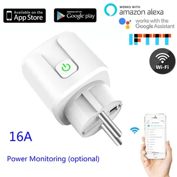 

Hot Selling 16A EU Wifi Smart Plug Wifi Smart Socket Outlet Compatible With Google Home Alexa IFTTT, energy monitoring optional