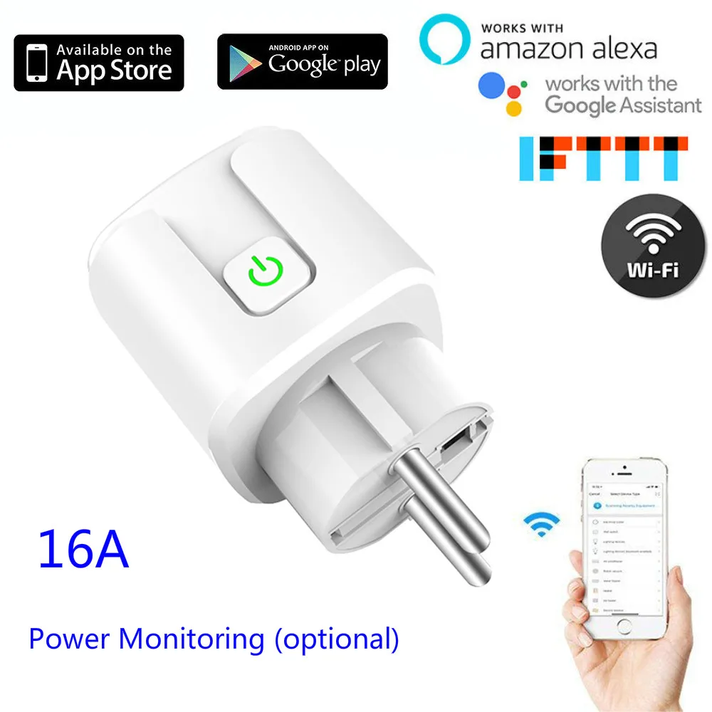 

Smart Plug WiFi Socket EU 16A Remote Voice Control Monitor Socket Outlet Tuya APP Control Works With Alexa Google Assistant