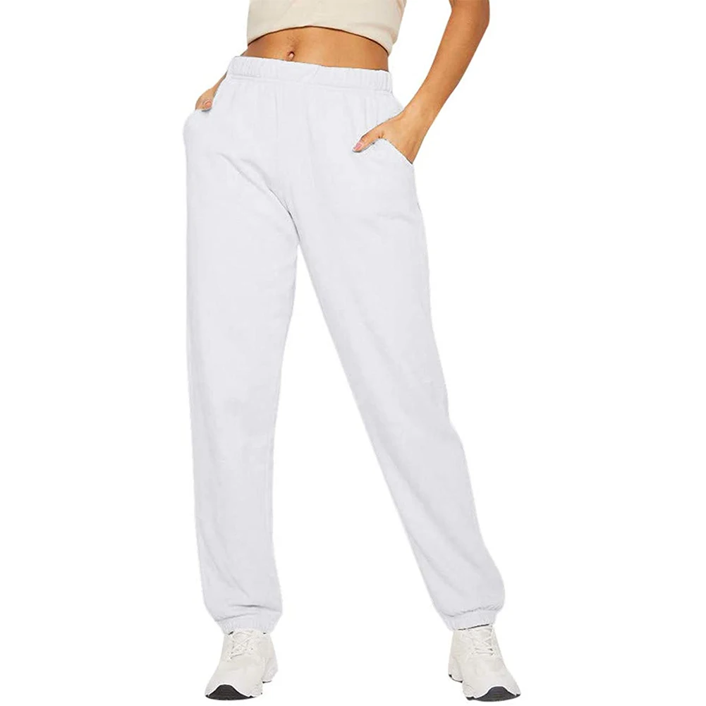 

Women Casual Solid Color Sport Pants, Elastic Waist Ankle Cuff Loose Sweatpants with Pocket