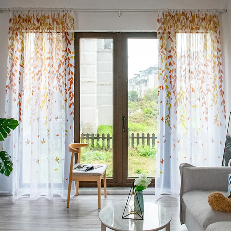 Modern Leaf Bird Printed Yarn Curtain Window Tulle Curtains For Living Room Kitchen Treatments Voile | Дом и сад