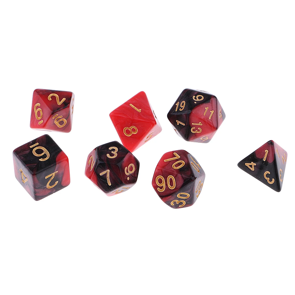 Red Black 7 шт. многогранные кубики под давлением D20 D12 D10 D8 D6 D4 для Подземелья и Драконы TRPG столешница игры - Color: Red Black